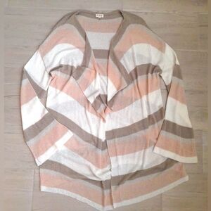 POL Womens Neutral Multicolor Open Knit Long Sleeve Lagenlook Cardigan Large